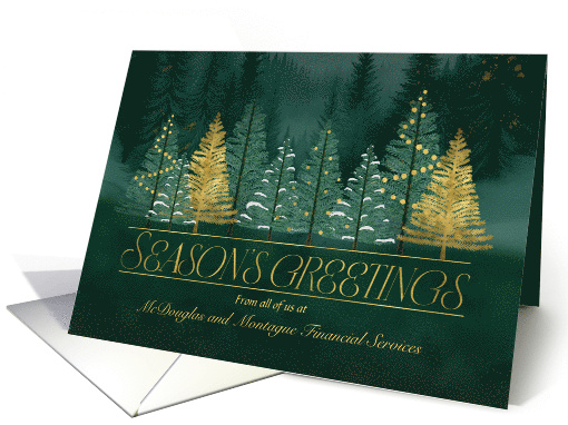 Business Season's Greetings Green and Gold Christmas Tree Forest card