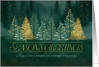 Season&rsquo;s Greetings Green and Gold Christmas Tree Forest card
