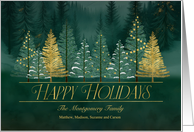 Happy Holidays Green and Gold Christmas Tree Forest Custom card
