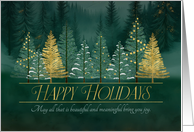 Happy Holidays Green and Gold Christmas Tree Forest card