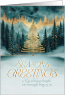 Season’s Greetings Golden Christmas Tree in a Pine Forest card