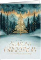 Season’s Greetings Golden Christmas Tree in a Pine Forest Custom card