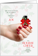 Nail Salon Business Trimmed with Joy and Holiday Cheer Custom card