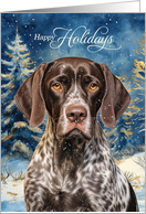 Happy Holidays German Shorthair Pointer Dog Winter Pine Forest card