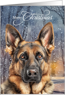 Merry Christmas German Shepherd Dog in a Woodland Forest card