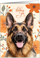 Thinking of You German Shepherd Dog Bold Retro Orange Flowers card