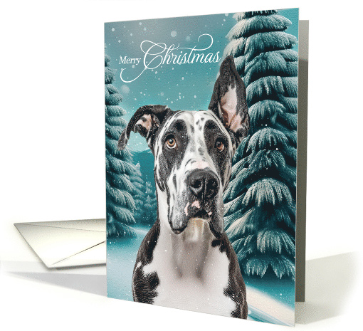 Merry Christmas Harlequin Great Dane Dog Woodland Forest card