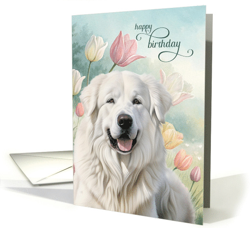 Birthday Great Pyrenees Dog Pastel Tulip Garden card (1955678)