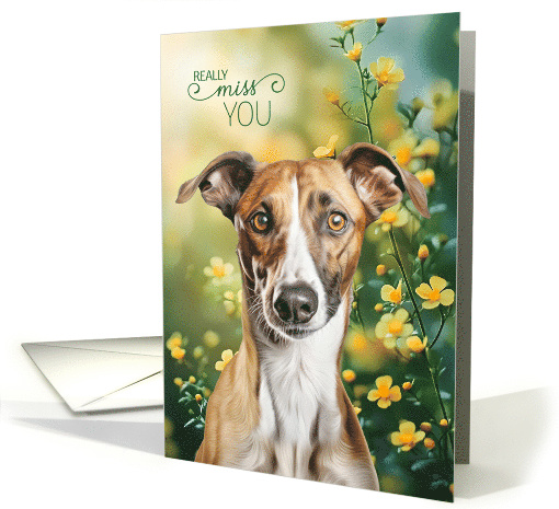 Miss You Greyhound Dog Tiny Yellow Flowers Blooming Vine card