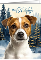 Happy Holidays Jack Russell Terrier Dog in a Pine Winter Forest card