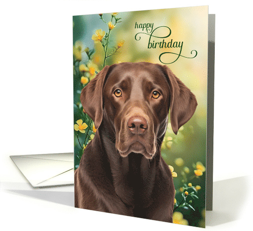 Birthday Chocolate Labrador Retriever Dog Tiny Yellow Flowers card