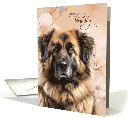 Birthday Leonberger Dog with Peach Magnolia Blooms card (1962532)