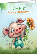 Kids Cute Birthday Little Boy Piggy with Ham it Up Pun