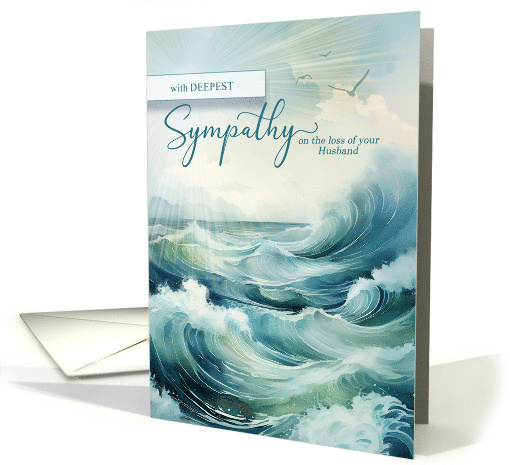 Husband's Passing Sympathy Crashing Ocean Waves and Seagulls card