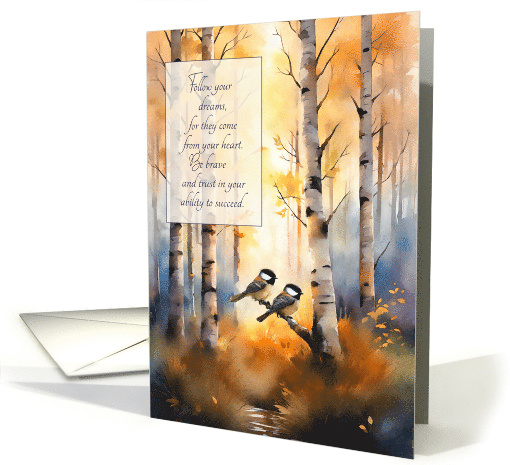 Follow Your Dreams Chickadees Autumn Birch Tree Forest card (1974094)