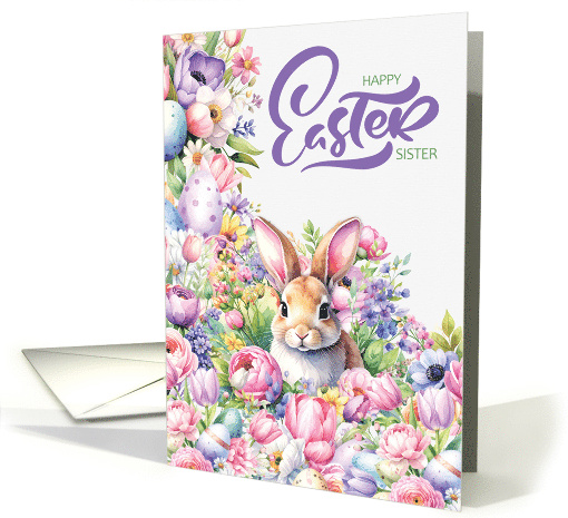 Sister Easter Cheerful Bunny Rabbit in Spring Flowers card (1975566)