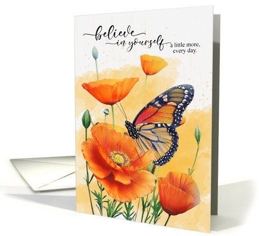 12 Step Monarch Butterfly on Poppies Believe in Yourself card