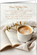 For Mom Sentimental Birthday Earthy Tones Coffee and Book card