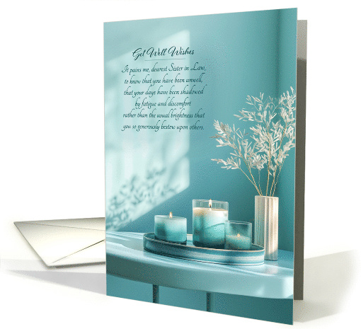 Sister in Law Get Well Aqua and Cream Candles and Sunlight card