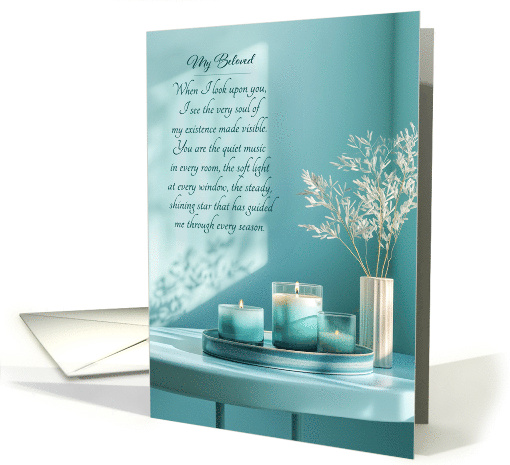My Beloved Anniversary Aqua and Cream Candles and Sunlight card