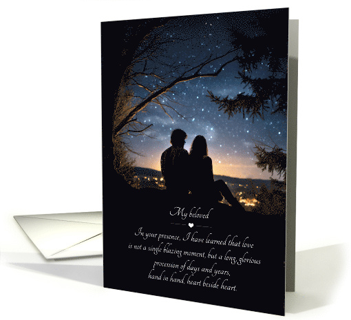 My Beloved Anniversary Couple Silhouette Night Sky City View card