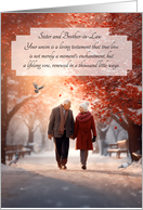 Sister and Husband Anniversary Senior Couple Snowy Autumn Walk card