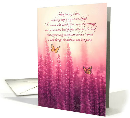 12 Step Recovery Pink Botanical Wildflowers and Butterflies card