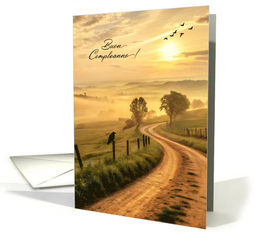 Italian Birthday Country Road with Raven and Misty Hills card