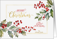 Merry Christmas Holly and Berries Classically Elegant Custom card