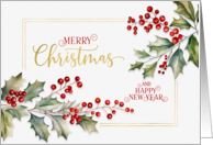 Merry Christmas Holly and Berries Classically Elegant card
