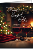 for Husband Romantic Christmas Red Wine by the Fire card