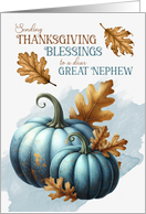 Great Nephew Thanksgiving Blessings Blue Pumpkins Autumn Leaves card
