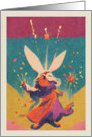Congratulations Rainbow Rabbit with Sparklers and Fireworks card