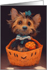 Dog Halloween Yorkshire Terrier Yorkie with Basket card
