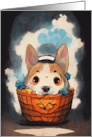 Dog Halloween with Corgi in Basket card