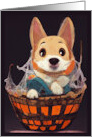 Dog Halloween with Corgi in Cobweb Basket card