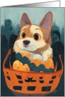 Dog Halloween with Corgi in Candy Basket card