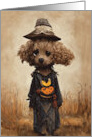 Dog Halloween with Toy Poodle in Scarecrow Field card