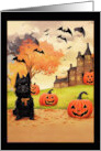 Dog Halloween with Scottish Terrier at Haunted Castle card