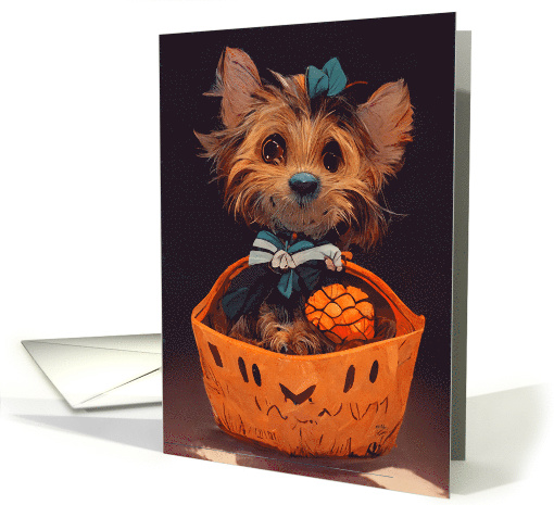 Dog Halloween Yorkshire Terrier Yorkie with Basket card (1743892)