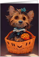 Dog Halloween Yorkshire Terrier Yorkie with Basket card