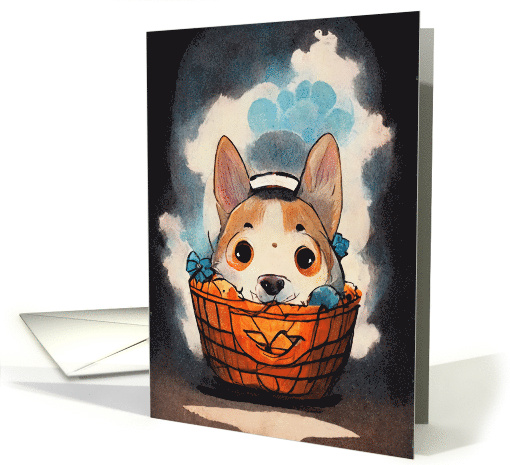 Dog Halloween with Corgi in Basket card (1743946)