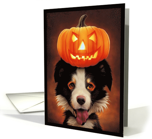 Dog Halloween with Border Collie Jack O Lantern card (1743952)