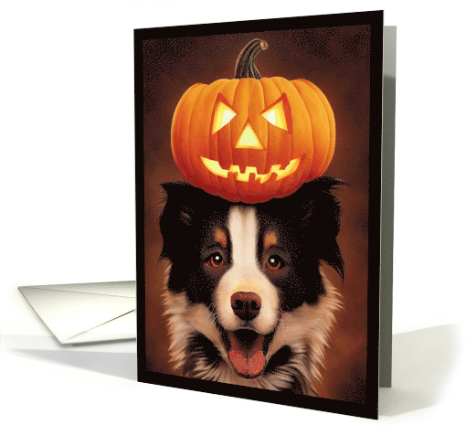 Dog Halloween with Border Collie Jack O Lantern Airbrush Style card