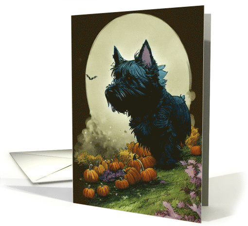 Dog Halloween with Scottish Terrier in Pumpkin Patch card (1744112)