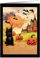 Dog Halloween with Scottish Terrier at Haunted Castle card