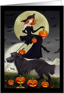 Dog Halloween with Irish Wolfhound and Witch card
