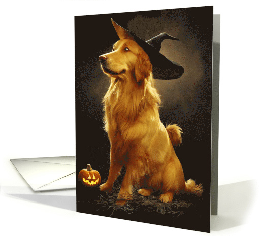 Dog Halloween with Golden Retriever Witch and Pumpkin card (1744324)