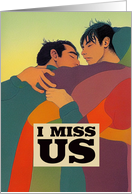 Gay Men Missing You with Rainbow Blanketed Lovers card