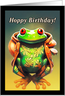 Hoppy Birthday Hippie Frog in Hoodie card